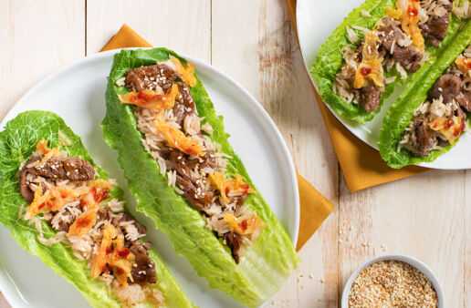 15 Minute Easy Korean Beef and Kimchi Lettuce Wraps