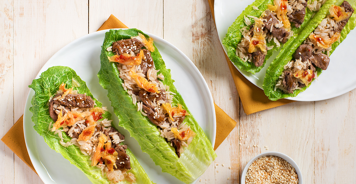 15 Minute Easy Korean Beef and Kimchi Lettuce Wraps