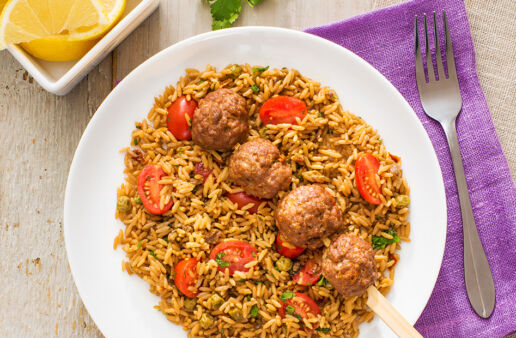 15 Minute Lamb Kabobs with Fried Rice