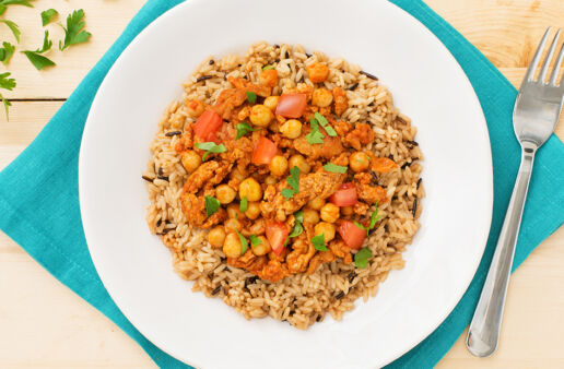 16 Minute Middle Eastern Rice with Spiced Chicken and Chickpeas