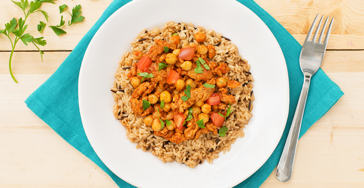 16 Minute Middle Eastern Rice with Spiced Chicken and Chickpeas