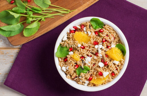 10 Minute Pomegranate, Orange and Feta Wild Rice Salad