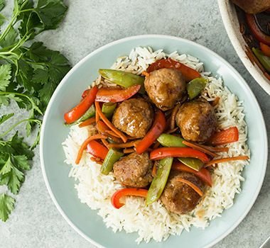 Boulettes De Viande Teriyaki À L’Érable Avec Légumes Et Riz En 15 Minutes