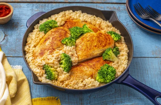 15 Minute Chicken and Rice with Broccoli Skillet