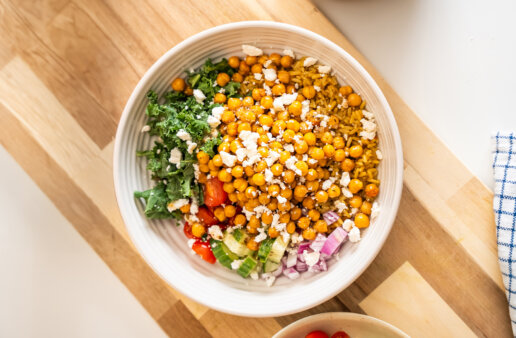 26 Minute Mediterranean Rice Bowl with Air-Fryer Chickpeas