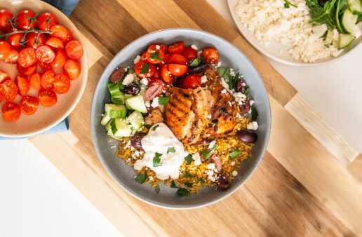 Grilled Chicken Souvlaki Rice Bowl